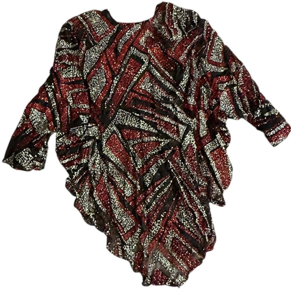 Sequin Geometric Poncho Top Large OSFM Wearable Art 90s Holiday Glam - Large